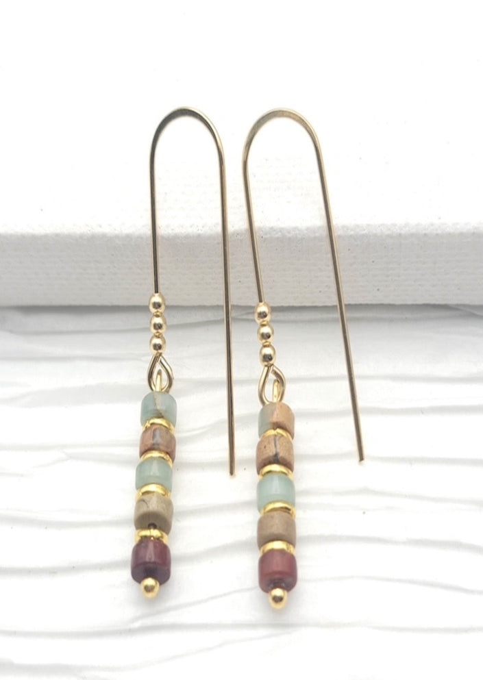 Earth Tone Beads with 14K Gold Filled Dangle Earrings