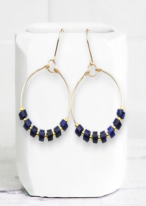 Gold Hoops with Lapis Lazuli Gemstones