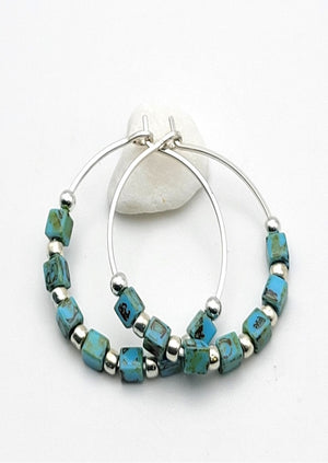 Sterling Silver Turquoise Beaded Hoops